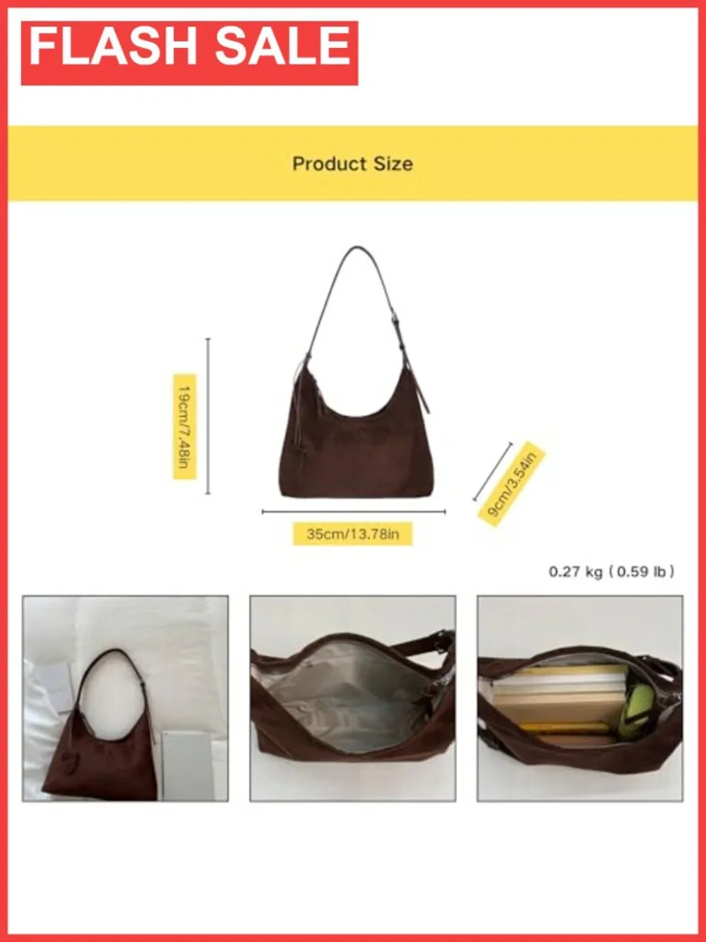 Faux Suede Hobo Bag Slouchy Tote Purse Adjustable Strap Work Travel